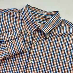 Peter Millar Men's‎ Xl Orange Blue Ginghan Check Long Sleeve Button Down Shirt